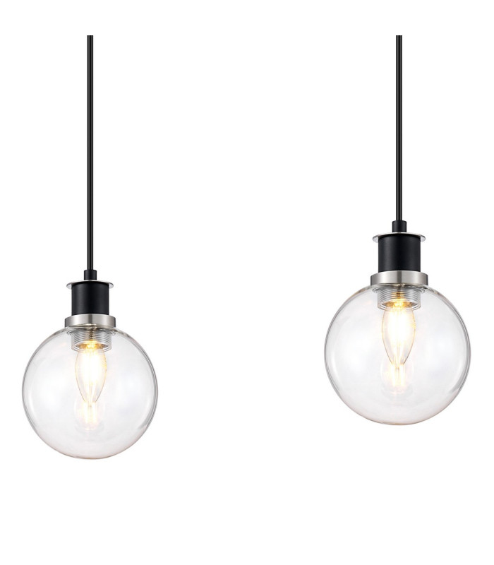 Placid 1.3m Linear Pendant 4 Light E14 15cm Round Glass Shade Satin Nickel Clear & Satin Black-6