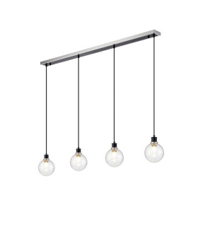 Placid 1.3m Linear Pendant 4 Light E14 15cm Round Crackled Glass Shade Satin Nickel Clear & Satin Black-1