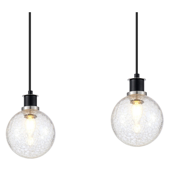 Placid 1.3m Linear Pendant 4 Light E14 15cm Round Crackled Glass Shade Satin Nickel Clear & Satin Black-6