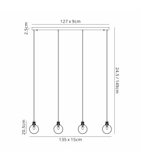 Placid 1.3m Linear Pendant 4 Light E14 15cm Round Textured Crumple Glass Shade Satin Nickel Clear & Satin Black-2