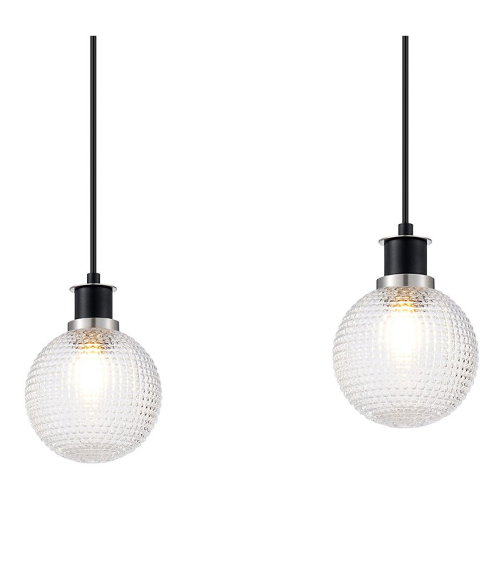 Placid 1.3m Linear Pendant 4 Light E14 15cm Round Textured Diamond Pattern Glass Shade Satin Nickel Clear & Satin Black-6