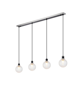 Placid 1.3m Linear Pendant 4 Light E14 15cm Round Dimpled Glass Shade Satin Nickel Clear & Satin Black-1