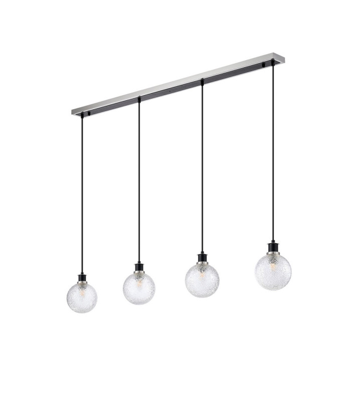 Placid 1.3m Linear Pendant 4 Light E14 15cm Round Dimpled Glass Shade Satin Nickel Clear & Satin Black-4