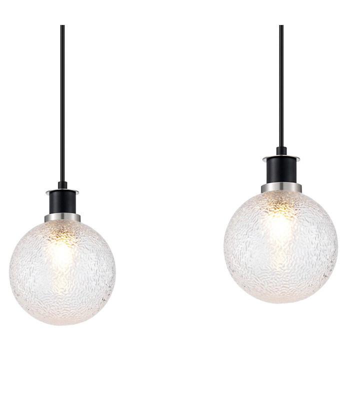 Placid 1.3m Linear Pendant 4 Light E14 15cm Round Dimpled Glass Shade Satin Nickel Clear & Satin Black-6