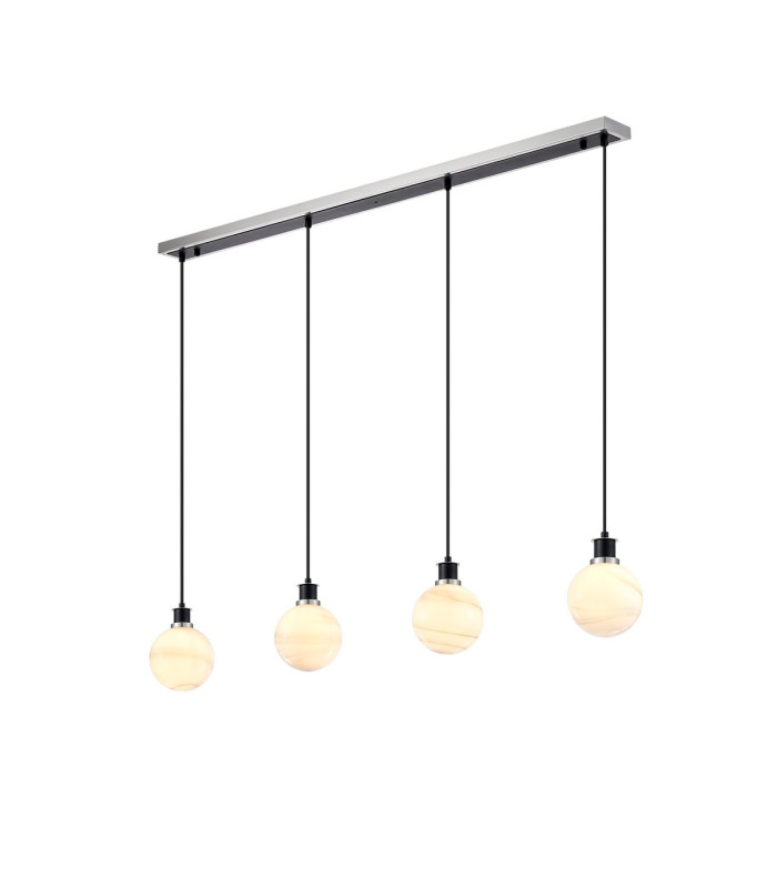 Placid 1.3m Linear Pendant 4x E14 15cm Round White & Grey Marble Effect Glass Shade Satin Nickel & Satin Black Framework-1