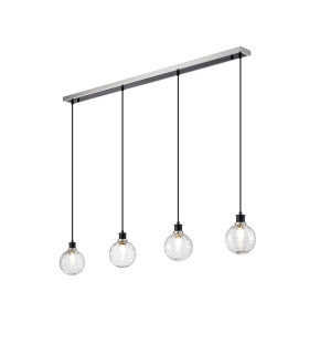 Placid 1.3m Linear Pendant 4 Light E14 15cm Round Textured Melting Glass Shade Satin Nickel Clear & Satin Black-1