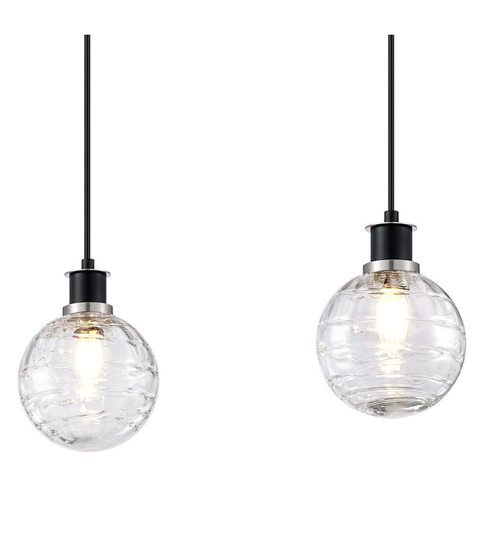 Placid 1.3m Linear Pendant 4 Light E14 15cm Round Textured Melting Glass Shade Satin Nickel Clear & Satin Black-6