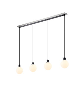 Placid 1.3m Linear Pendant 4 Light E14 15cm Round Glass Shade Satin Nickel Opal & Satin Black-1