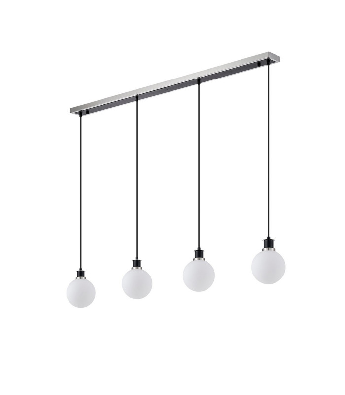 Placid 1.3m Linear Pendant 4 Light E14 15cm Round Glass Shade Satin Nickel Opal & Satin Black-4