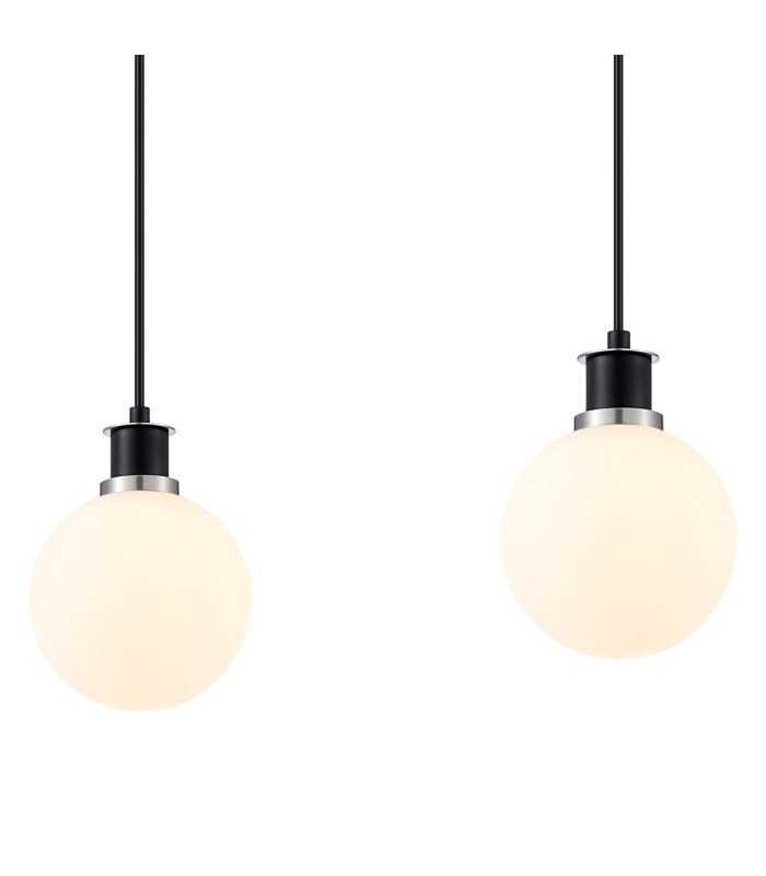 Placid 1.3m Linear Pendant 4 Light E14 15cm Round Glass Shade Satin Nickel Opal & Satin Black-6