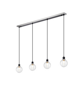 Placid 1.3m Linear Pendant 4 Light E14 15cm Round Ribbed Glass Shade Satin Nickel Clear & Satin Black-1