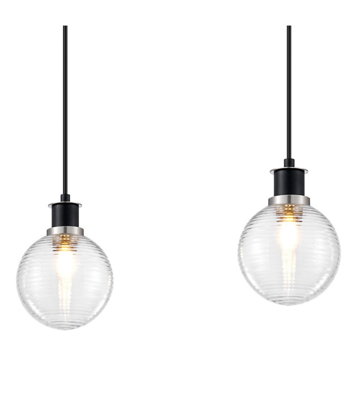 Placid 1.3m Linear Pendant 4 Light E14 15cm Round Ribbed Glass Shade Satin Nickel Clear & Satin Black-6