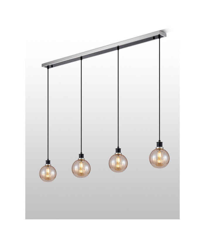 Placid 1.3m Linear Pendant 4 Light E14 15cm Round Segment Glass Shade Satin Nickel Amber Plated & Satin Black-3