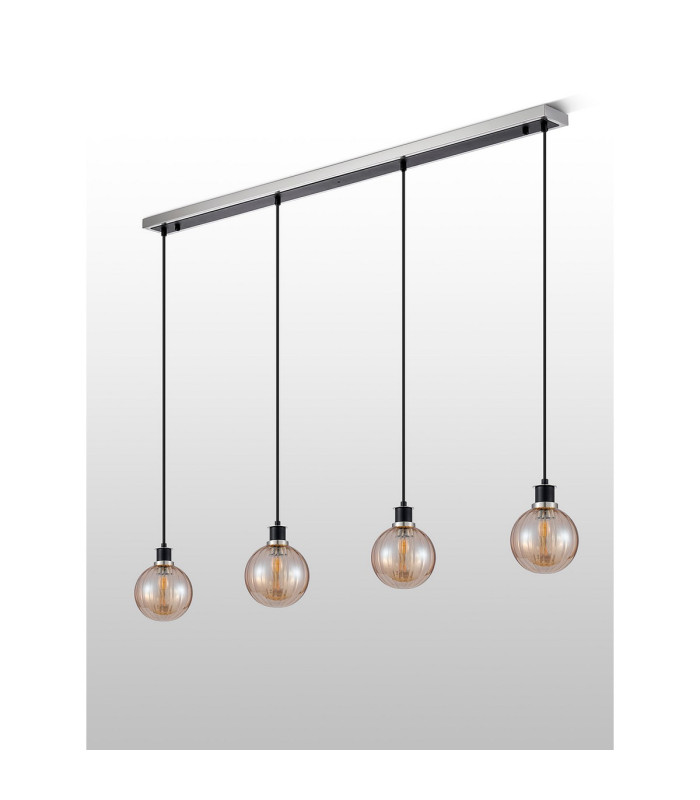 Placid 1.3m Linear Pendant 4 Light E14 15cm Round Segment Glass Shade Satin Nickel Amber Plated & Satin Black-7