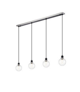 Placid 1.3m Linear Pendant 4 Light E14 15cm Round Segment Glass Shade Satin Nickel Clear & Satin Black-1