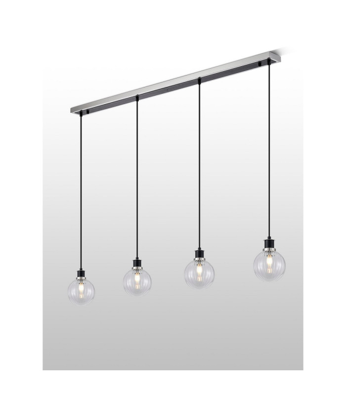 Placid 1.3m Linear Pendant 4 Light E14 15cm Round Segment Glass Shade Satin Nickel Clear & Satin Black-3