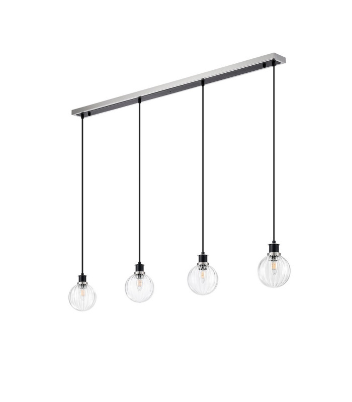 Placid 1.3m Linear Pendant 4 Light E14 15cm Round Segment Glass Shade Satin Nickel Clear & Satin Black-4