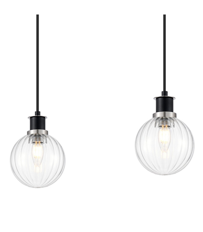 Placid 1.3m Linear Pendant 4 Light E14 15cm Round Segment Glass Shade Satin Nickel Clear & Satin Black-6