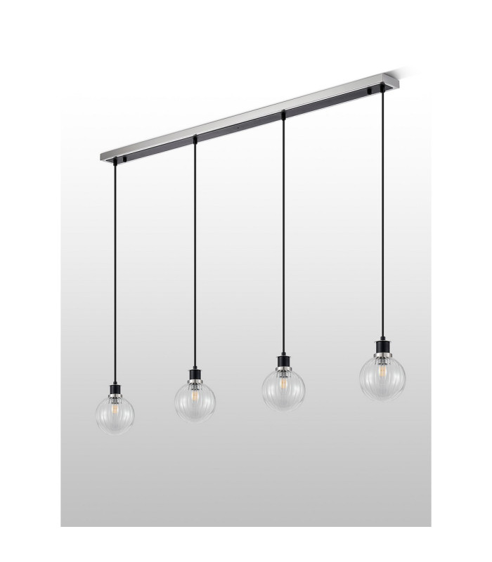 Placid 1.3m Linear Pendant 4 Light E14 15cm Round Segment Glass Shade Satin Nickel Clear & Satin Black-7