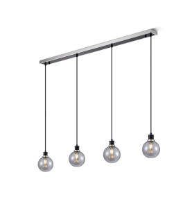 Placid 1.3m Linear Pendant 4 Light E14 15cm Round Segment Glass Shade Satin Nickel Smoke Plated & Satin Black-1