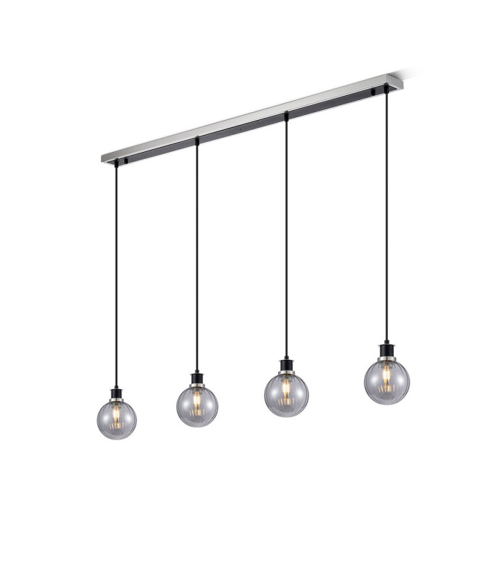Placid 1.3m Linear Pendant 4 Light E14 15cm Round Segment Glass Shade Satin Nickel Smoke Plated & Satin Black-1