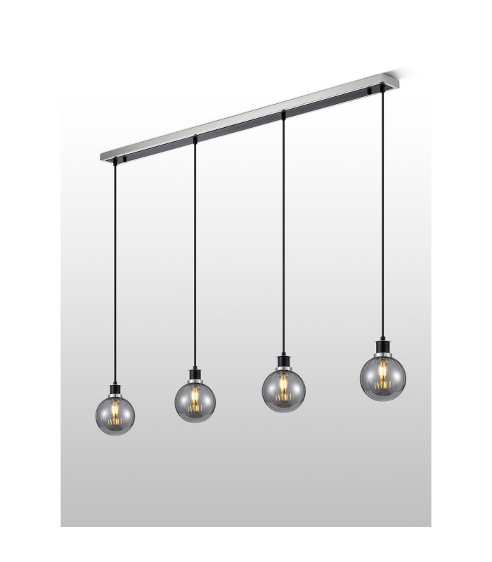Placid 1.3m Linear Pendant 4 Light E14 15cm Round Segment Glass Shade Satin Nickel Smoke Plated & Satin Black-3