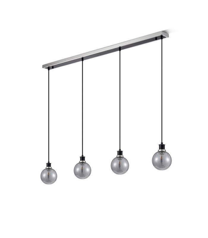 Placid 1.3m Linear Pendant 4 Light E14 15cm Round Segment Glass Shade Satin Nickel Smoke Plated & Satin Black-4