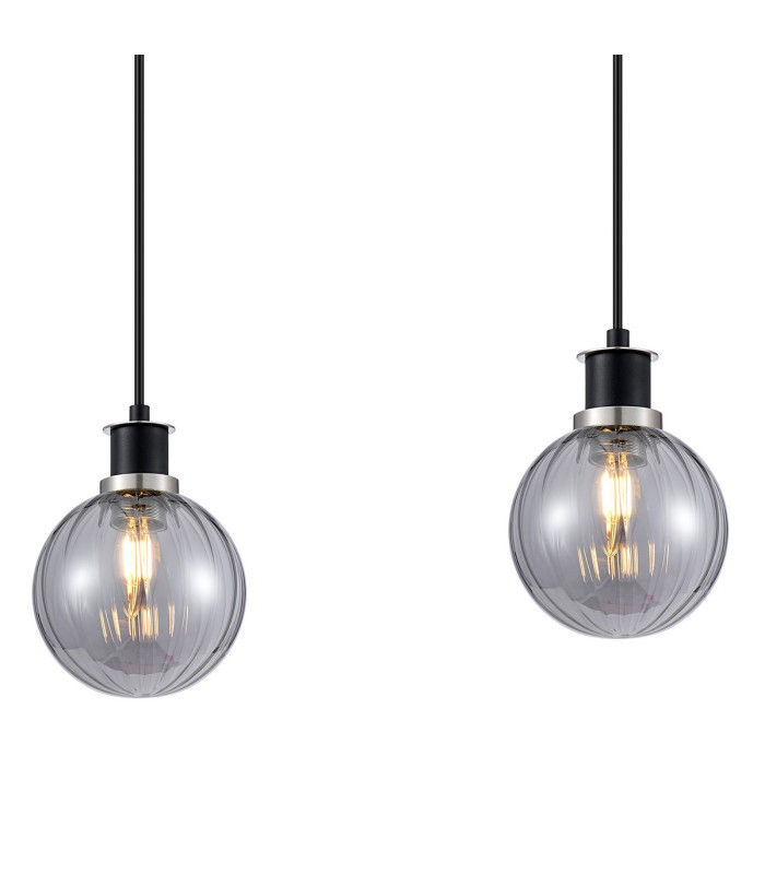 Placid 1.3m Linear Pendant 4 Light E14 15cm Round Segment Glass Shade Satin Nickel Smoke Plated & Satin Black-6