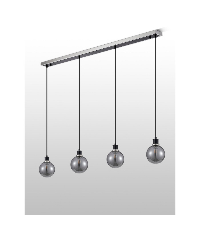 Placid 1.3m Linear Pendant 4 Light E14 15cm Round Segment Glass Shade Satin Nickel Smoke Plated & Satin Black-7