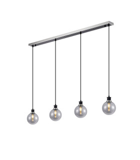Placid 1.3m Linear Pendant 4 Light E14 15cm Round Glass Shade Satin Nickel Smoke Plated & Satin Black-1