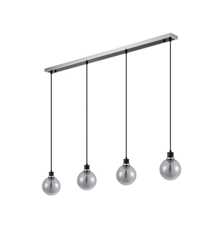 Placid 1.3m Linear Pendant 4 Light E14 15cm Round Glass Shade Satin Nickel Smoke Plated & Satin Black-4