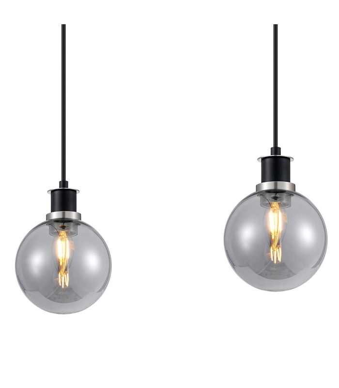 Placid 1.3m Linear Pendant 4 Light E14 15cm Round Glass Shade Satin Nickel Smoke Plated & Satin Black-6