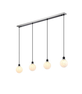Placid 1.3m Linear Pendant 4 Light E14 15cm Round Speckled Glass Shade Satin Nickel White & Satin Black-1
