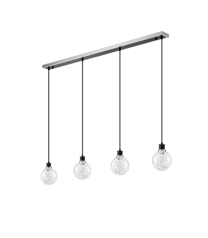 Placid 1.3m Linear Pendant 4 Light E14 15cm Round Speckled Glass Shade Satin Nickel White & Satin Black-4