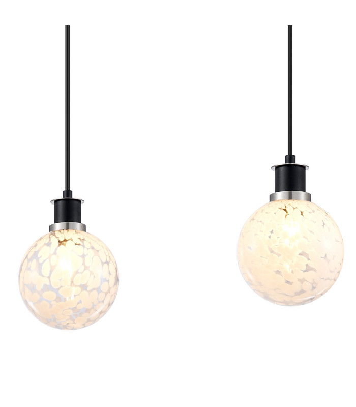 Placid 1.3m Linear Pendant 4 Light E14 15cm Round Speckled Glass Shade Satin Nickel White & Satin Black-6