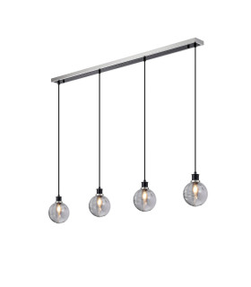 Placid 1.3m Linear Pendant 4x E14 15cm Round Textured Smooth/Ribbed Glass Shade Satin Nickel Smoke Plated & Satin Black-1
