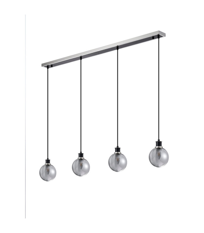 Placid 1.3m Linear Pendant 4x E14 15cm Round Textured Smooth/Ribbed Glass Shade Satin Nickel Smoke Plated & Satin Black-4