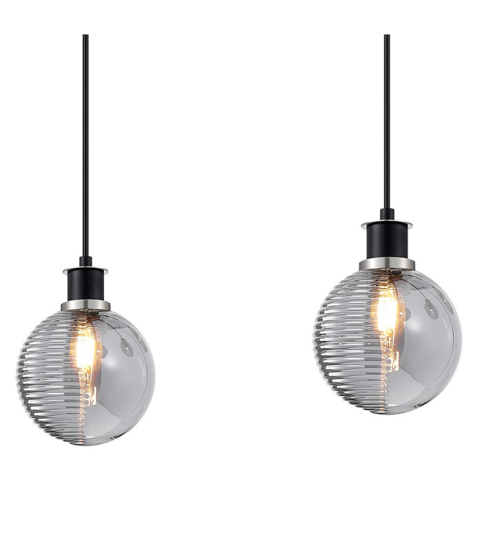 Placid 1.3m Linear Pendant 4x E14 15cm Round Textured Smooth/Ribbed Glass Shade Satin Nickel Smoke Plated & Satin Black-6