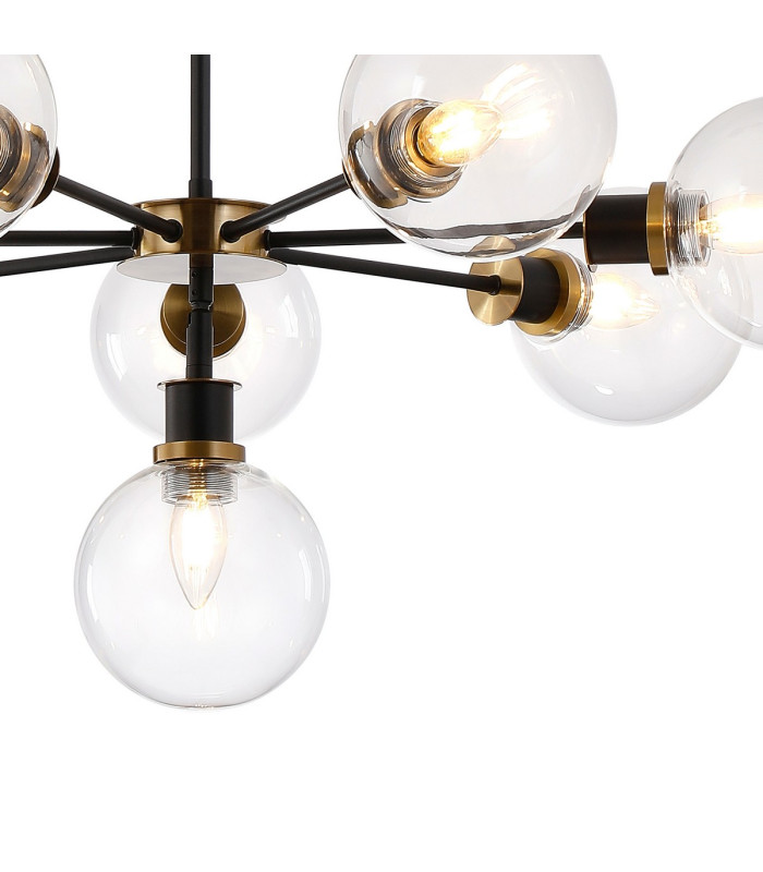 Placid 84cm Pendant 8 Light E14 15cm Round Glass Shade Brass Clear & Satin Black-6