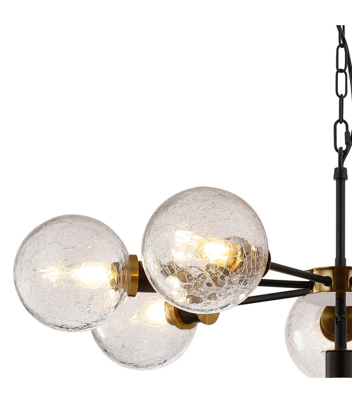 Placid 84cm Pendant 8 Light E14 15cm Round Crackled Glass Shade Brass Clear & Satin Black-5