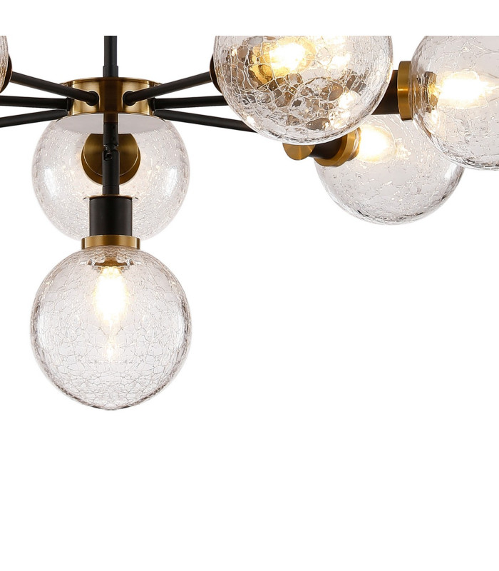 Placid 84cm Pendant 8 Light E14 15cm Round Crackled Glass Shade Brass Clear & Satin Black-6