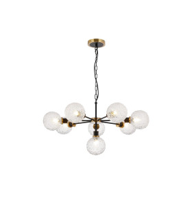 Placid 84cm Pendant 8 Light E14 15cm Round Textured Crumple Glass Shade Brass Clear & Satin Black-1