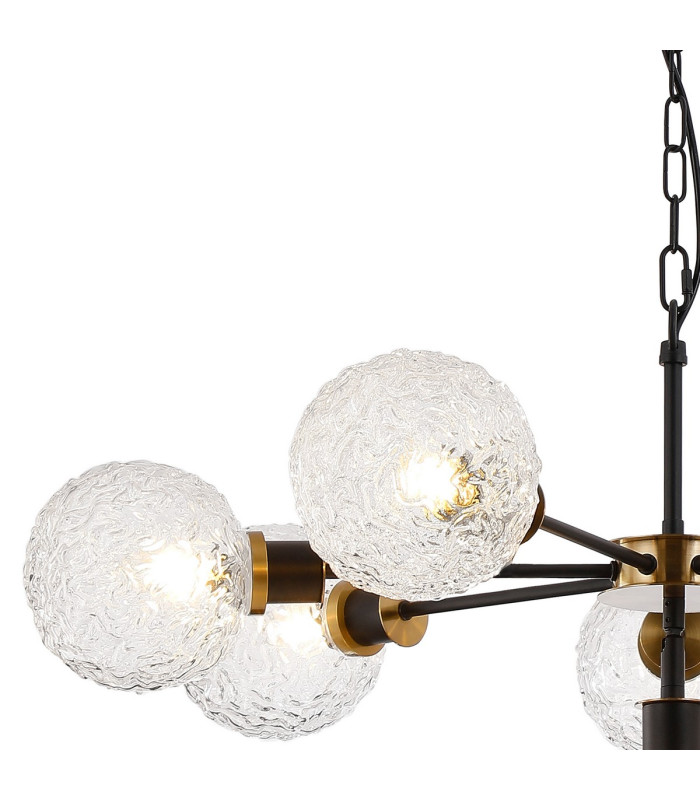 Placid 84cm Pendant 8 Light E14 15cm Round Textured Crumple Glass Shade Brass Clear & Satin Black-6
