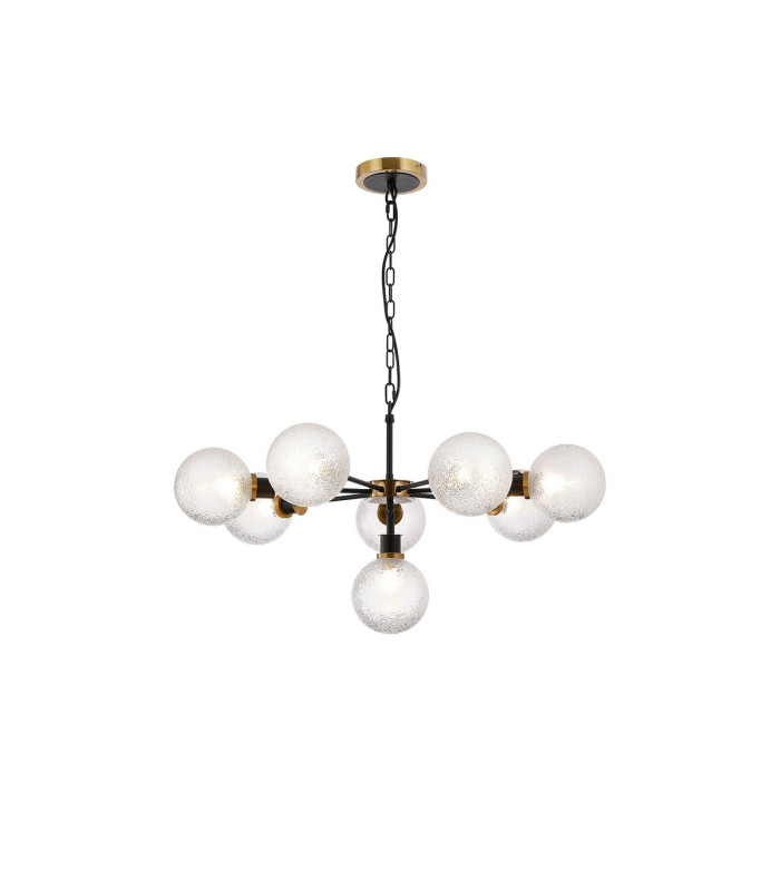 Placid 84cm Pendant 8 Light E14 15cm Round Dimpled Glass Shade Brass Clear & Satin Black-1