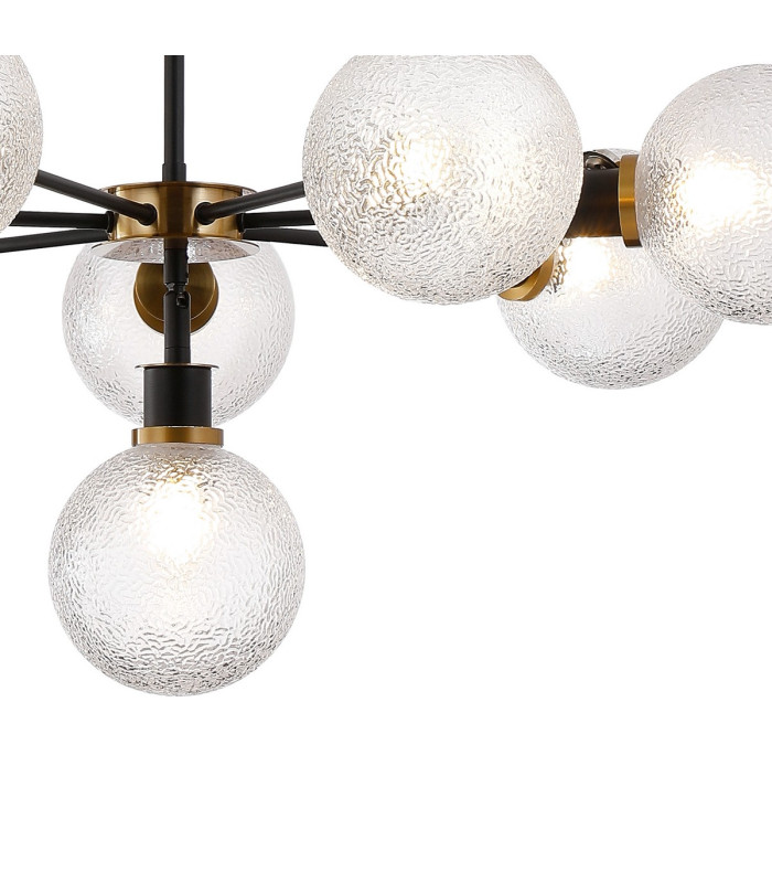 Placid 84cm Pendant 8 Light E14 15cm Round Dimpled Glass Shade Brass Clear & Satin Black-7