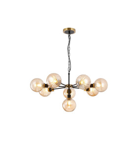 Placid 84cm Pendant 8 Light E14 15cm Round Segment Glass Shade Brass Amber Plated & Satin Black-1