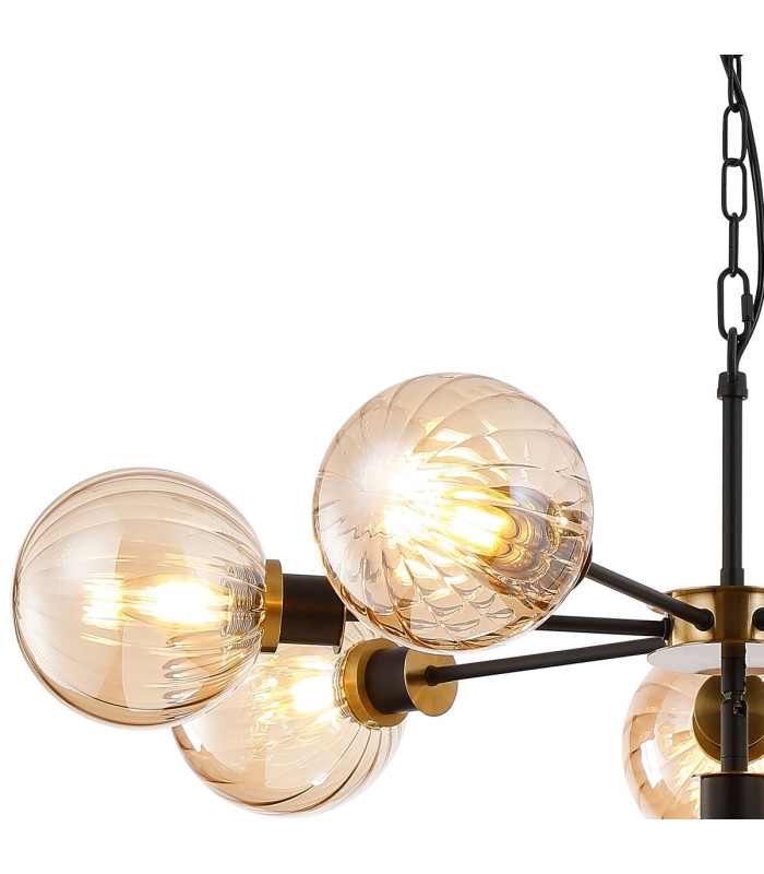 Placid 84cm Pendant 8 Light E14 15cm Round Segment Glass Shade Brass Amber Plated & Satin Black-6