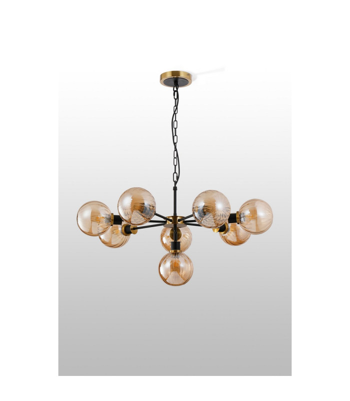 Placid 84cm Pendant 8 Light E14 15cm Round Segment Glass Shade Brass Amber Plated & Satin Black-8