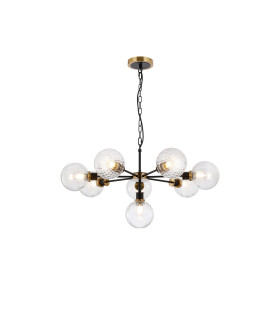 Placid 84cm Pendant 8 Light E14 15cm Round Segment Glass Shade Brass Clear & Satin Black-1