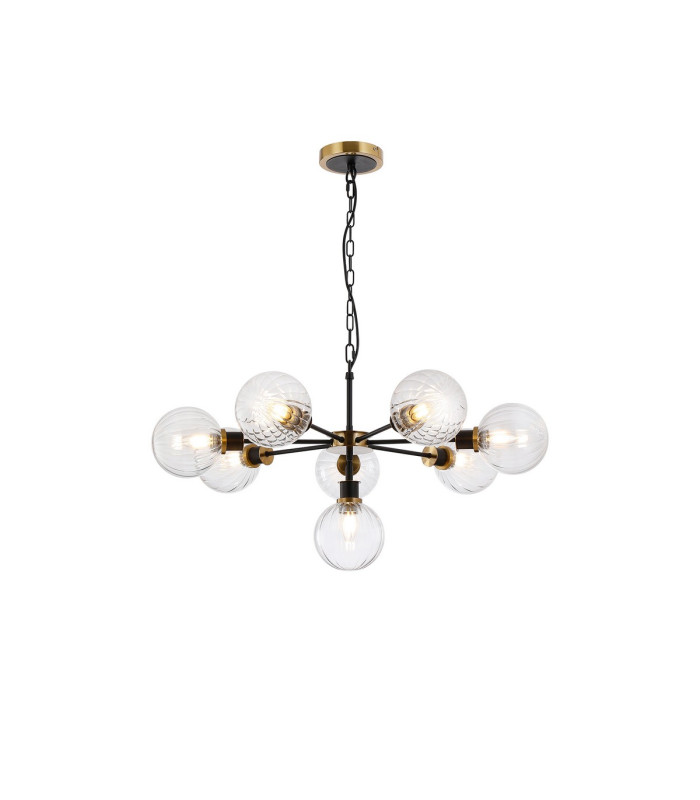 Placid 84cm Pendant 8 Light E14 15cm Round Segment Glass Shade Brass Clear & Satin Black-1